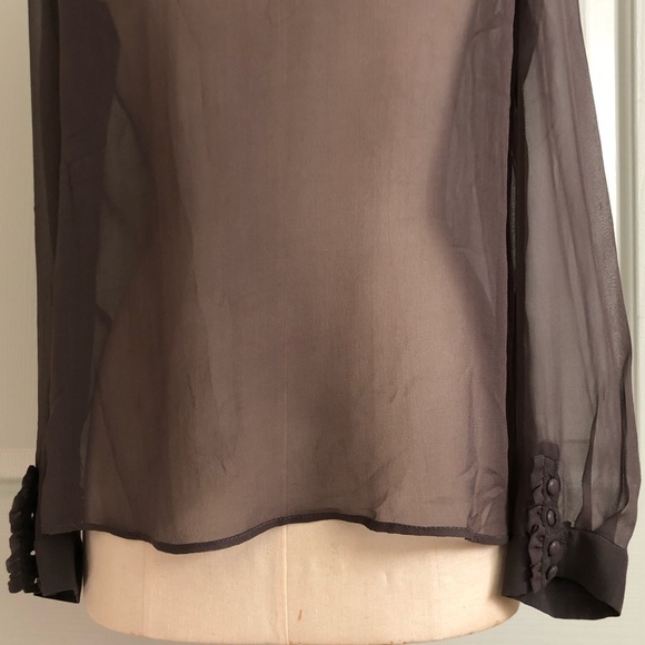 NWT Isabel Lu 💯 Silk Ruffle Sheer Covered Buttons Top Charcoal Size M - Picture 12 of 16
